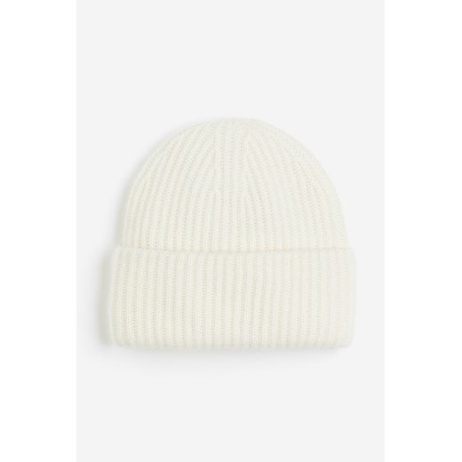 H & M - Kaszmirowa czapka w prążki - Biały ze sklepu H&M w kategorii Czapki zimowe damskie - zdjęcie 169617897