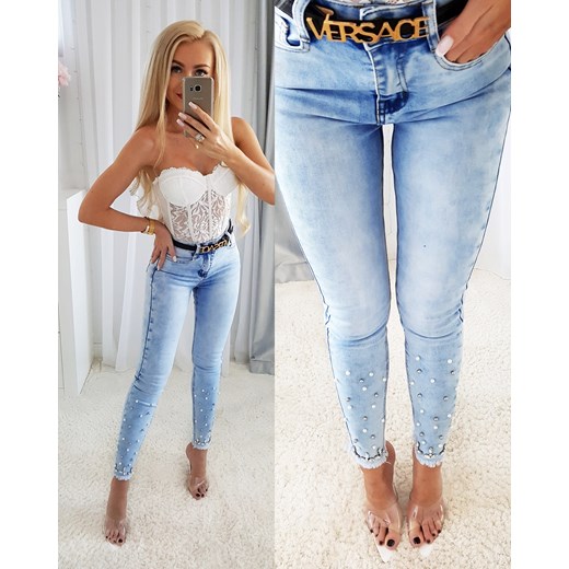 Spodnie damskie Jeans Perły TYLKO L i XL, rozmiar XL ze sklepu Iwette Fashion w kategorii Jeansy damskie - zdjęcie 169618719