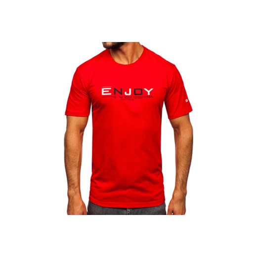 Czerwony bawełniany t-shirt męski z nadrukiem Denley 14739 XL okazja Denley