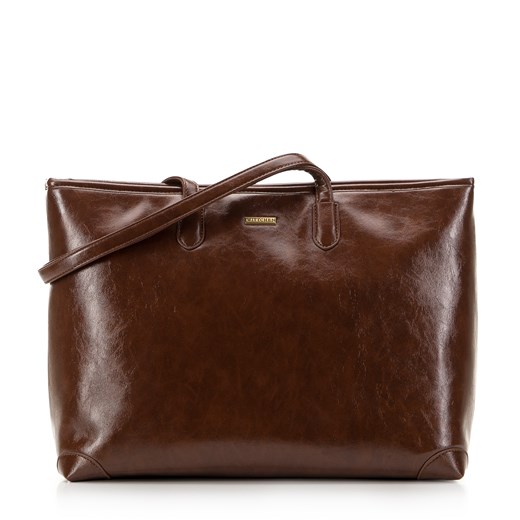Torebka shopperka z błyszczącej ekoskóry prosta brązowa ze sklepu WITTCHEN w kategorii Torby Shopper bag - zdjęcie 169619459