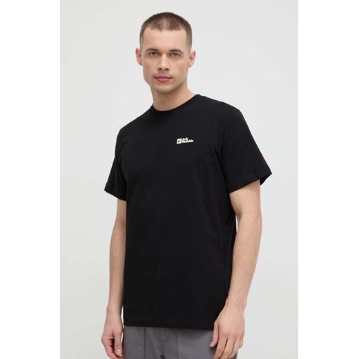 Jack Wolfskin t-shirt bawełniany męski kolor czarny gładki 1808382 ze sklepu ANSWEAR.com w kategorii T-shirty męskie - zdjęcie 169619517