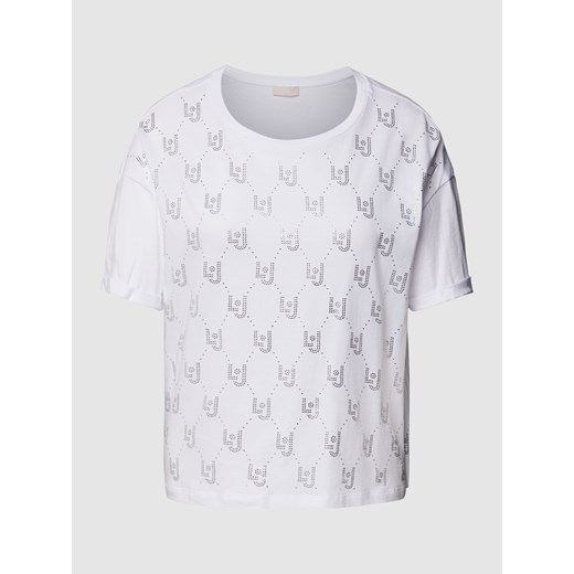 T-shirt z obszyciem kamieniami stras z logo na całej powierzchni ze sklepu Peek&Cloppenburg  w kategorii Bluzki damskie - zdjęcie 169620645