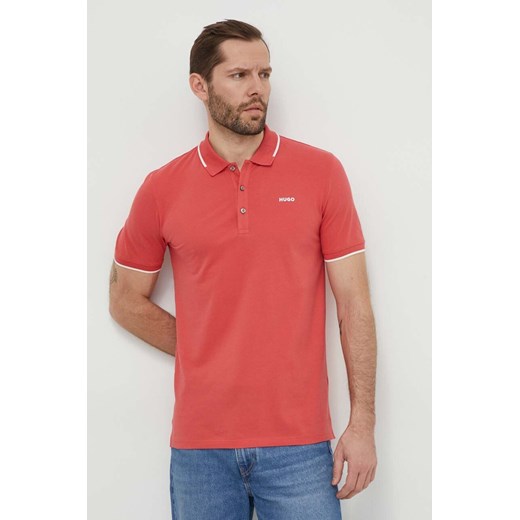 HUGO polo męski kolor czerwony gładki 50467344 ze sklepu ANSWEAR.com w kategorii T-shirty męskie - zdjęcie 169627495