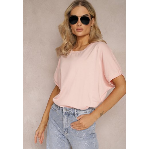 Różowy T-shirt Oversize o Przedłużonym Kroju Echinopa ze sklepu Renee odzież w kategorii Bluzki damskie - zdjęcie 169629158