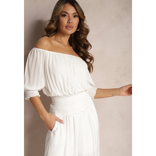 Biała Bluzka Hiszpanka z Marszczeniami Nuinama ze sklepu Renee odzież w kategorii Bluzki damskie - zdjęcie 169629227