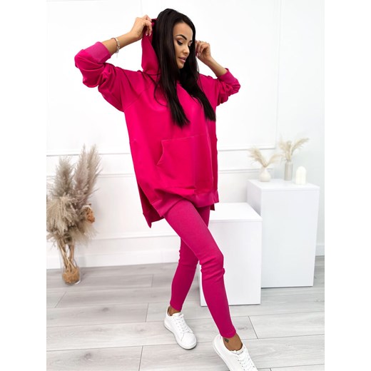 Różowy Komplet Bluza Oversize + Legginsy Modnakiecka.pl Uniwersalny ModnaKiecka.pl