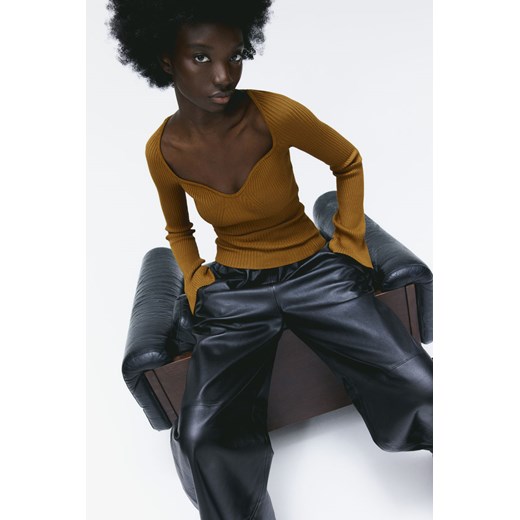 H & M - Sweter o splocie w prążki - Żółty ze sklepu H&M w kategorii Swetry damskie - zdjęcie 169632037