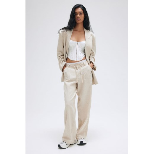 H & M - Proste spodnie z domieszką lnu - Beżowy ze sklepu H&M w kategorii Spodnie damskie - zdjęcie 169632077