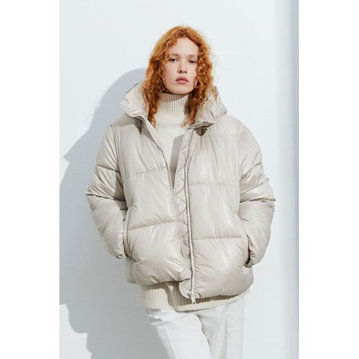 H & M - Kurtka puffer z kapturem - Brązowy H & M L H&M
