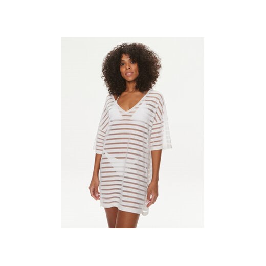 Calvin Klein Swimwear Sukienka plażowa KW0KW02528 Biały Regular Fit ze sklepu MODIVO w kategorii Odzież plażowa - zdjęcie 169634618