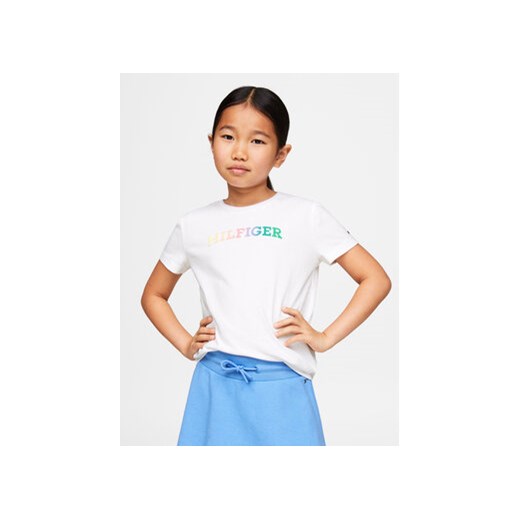 Tommy Hilfiger T-Shirt Monotype KG0KG07851 M Biały Regular Fit ze sklepu MODIVO w kategorii Bluzki dziewczęce - zdjęcie 169635388