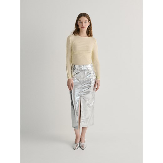Reserved - Metaliczna spódnica z imitacji skóry - srebrny ze sklepu Reserved w kategorii Spódnice - zdjęcie 169637168