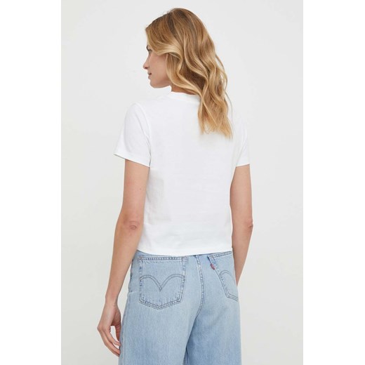 Bluzka damska biała Calvin Klein z krótkimi rękawami bawełniana z okrągłym dekoltem młodzieżowa 