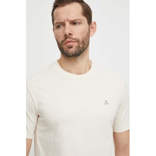 Marc O&apos;Polo t-shirt bawełniany męski kolor beżowy gładki ze sklepu ANSWEAR.com w kategorii T-shirty męskie - zdjęcie 169638086
