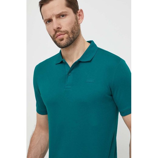 Calvin Klein polo bawełniane kolor zielony gładki ze sklepu ANSWEAR.com w kategorii T-shirty męskie - zdjęcie 169638189