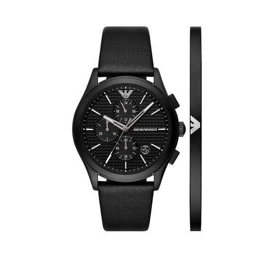 Emporio Armani zegarek i bransoletka kolor czarny ze sklepu ANSWEAR.com w kategorii Zegarki - zdjęcie 169644158
