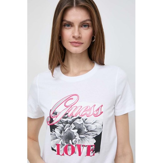 Guess t-shirt bawełniany COLLAGE damski kolor beżowy W4GI17 I3Z14 ze sklepu ANSWEAR.com w kategorii Bluzki damskie - zdjęcie 169644378