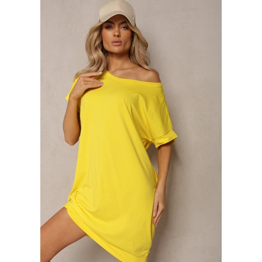 Żółta  T-shirtowa Sukienka Pudełkowa z Elastycznej Bawełny Ellensa ze sklepu Renee odzież w kategorii Sukienki - zdjęcie 169645497