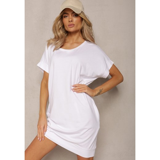 Biała  T-shirtowa Sukienka Pudełkowa z Elastycznej Bawełny Ellensa ze sklepu Renee odzież w kategorii Sukienki - zdjęcie 169645507