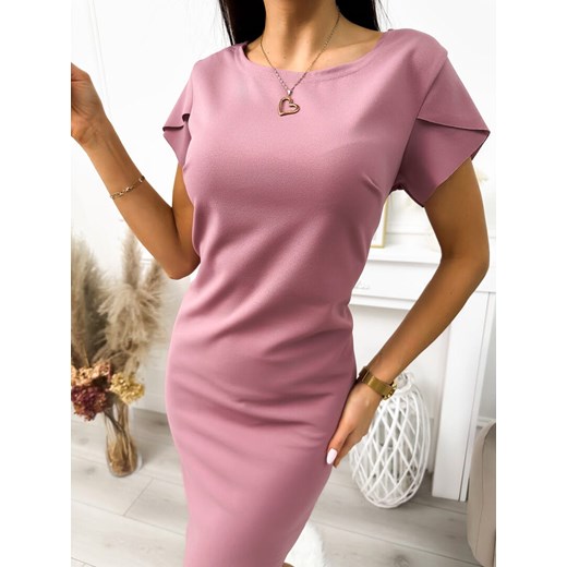 Ciemnopudrowa Sukienka z Ozdobnym Rękawem Modnakiecka.pl 38 ModnaKiecka.pl