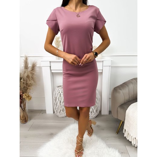 Ciemnopudrowa Sukienka z Ozdobnym Rękawem Modnakiecka.pl 42 ModnaKiecka.pl