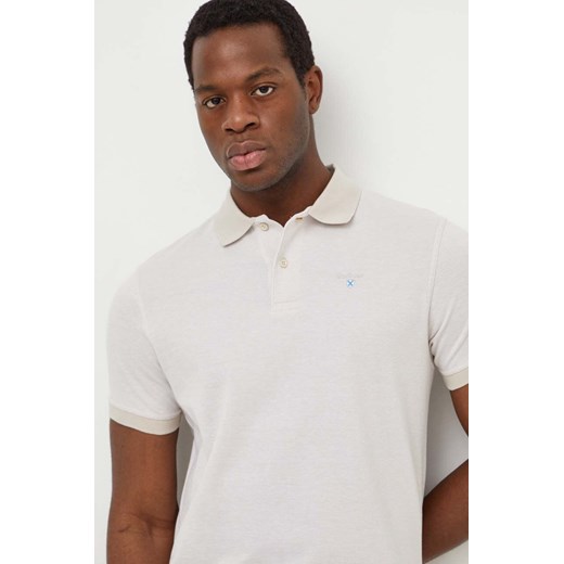 Barbour polo bawełniane kolor beżowy gładki ze sklepu ANSWEAR.com w kategorii T-shirty męskie - zdjęcie 169649567