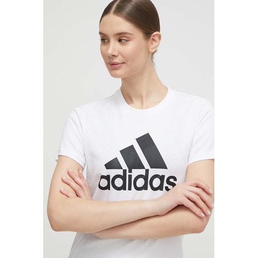 adidas t-shirt bawełniany GL0649 kolor biały GL0649 ze sklepu ANSWEAR.com w kategorii Bluzki damskie - zdjęcie 169649627
