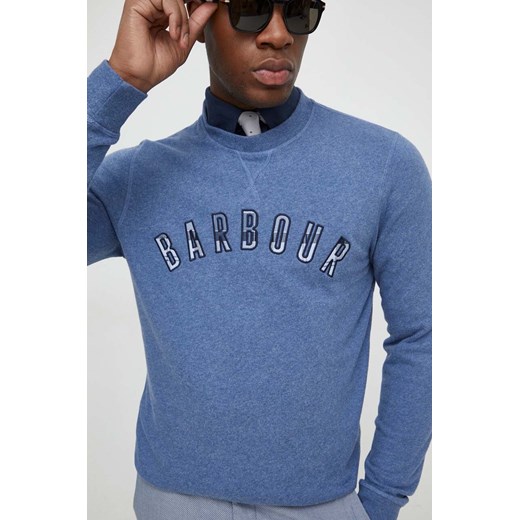 Barbour bluza bawełniana męska kolor niebieski z aplikacją ze sklepu ANSWEAR.com w kategorii Bluzy męskie - zdjęcie 169649718