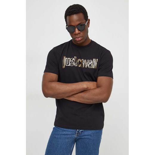 Just Cavalli t-shirt bawełniany męski kolor czarny z nadrukiem 76OAHG15 CJ318 ze sklepu ANSWEAR.com w kategorii T-shirty męskie - zdjęcie 169650606