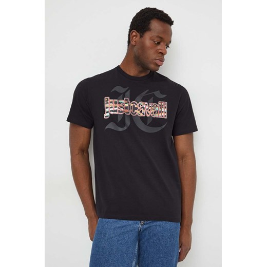Just Cavalli t-shirt bawełniany męski kolor czarny z nadrukiem 76OAHG12 CJ318 ze sklepu ANSWEAR.com w kategorii T-shirty męskie - zdjęcie 169650627