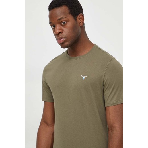Barbour t-shirt bawełniany męski kolor zielony gładki MTS0670 ze sklepu ANSWEAR.com w kategorii T-shirty męskie - zdjęcie 169650656