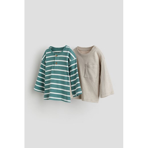 H & M - Top z bawełnianego dżerseju 2-pak - Zielony ze sklepu H&M w kategorii Kaftaniki i bluzki - zdjęcie 169674988