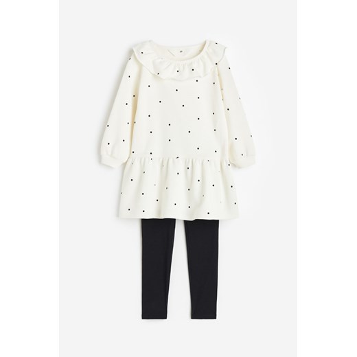 H & M - Komplet 2-częściowy z sukienką i legginsami - Beżowy ze sklepu H&M w kategorii Komplety dziewczęce - zdjęcie 169675219