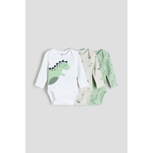 H & M - Body z długim rękawem 3-pak - Zielony ze sklepu H&M w kategorii Odzież dla niemowląt - zdjęcie 169675225