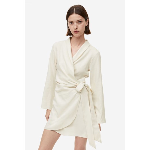 H & M - Kopertowa sukienka z domieszką lnu - Biały ze sklepu H&M w kategorii Sukienki - zdjęcie 169675395