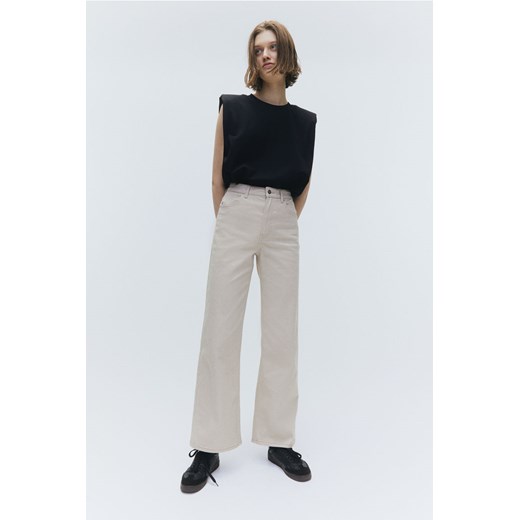 H & M - Szerokie spodnie z diagonalu - Beżowy ze sklepu H&M w kategorii Spodnie damskie - zdjęcie 169676116