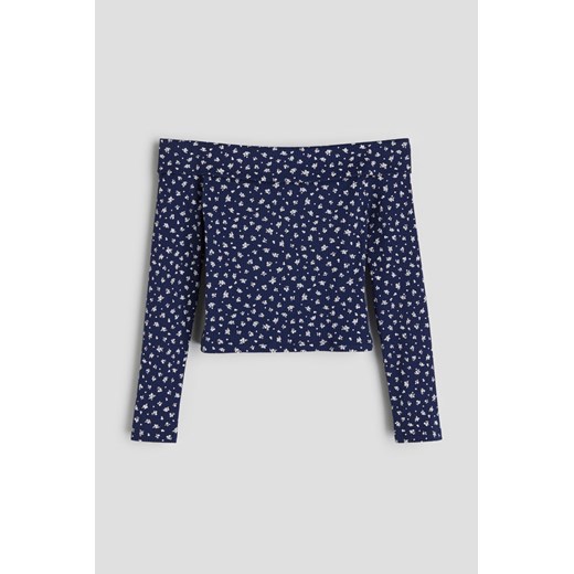 H & M - Prążkowany top z odkrytymi ramionami - Niebieski ze sklepu H&M w kategorii Bluzki dziewczęce - zdjęcie 169676219