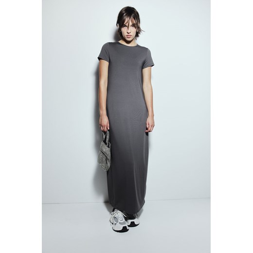 H & M sukienka szara bodycon maxi z krótkim rękawem 