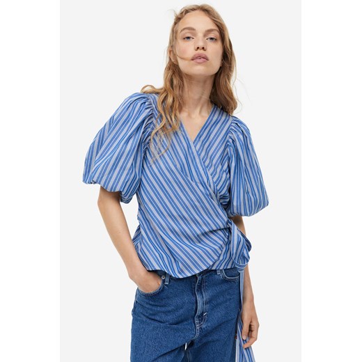 H & M - Kopertowa bluzka z baloniastym rękawem - Niebieski H & M XXL H&M