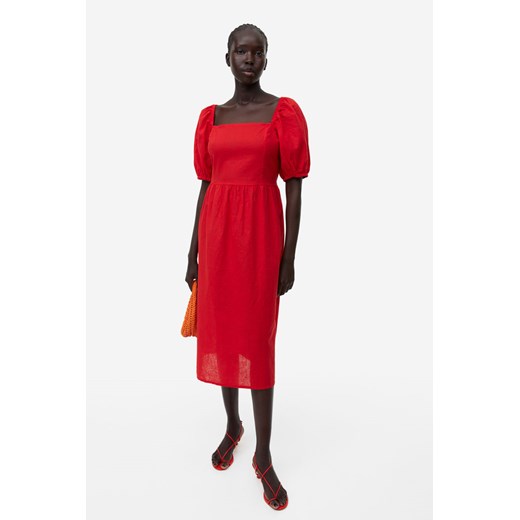 H & M - Sukienka z domieszką lnu - Czerwony H & M XXL H&M