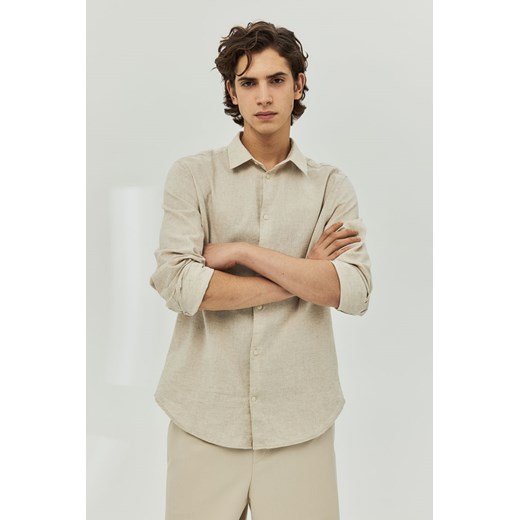H & M - Koszula z domieszką lnu Regular Fit - Biały ze sklepu H&M w kategorii Koszule męskie - zdjęcie 169676977