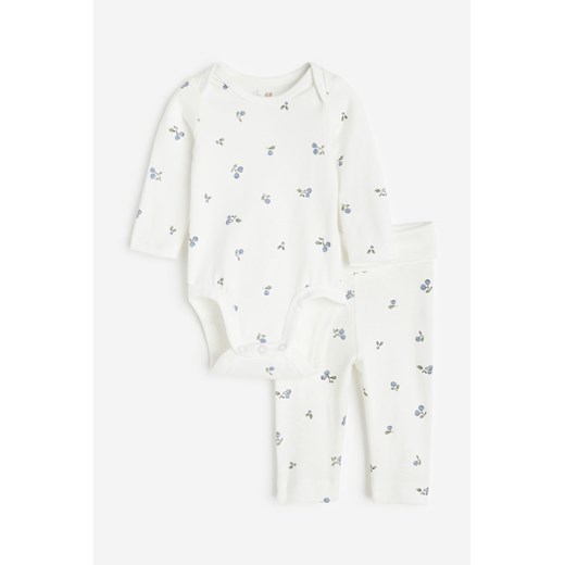 H & M - Komplet z bawełnianego dżerseju 2-częściowy - Biały ze sklepu H&M w kategorii Komplety niemowlęce - zdjęcie 169677047