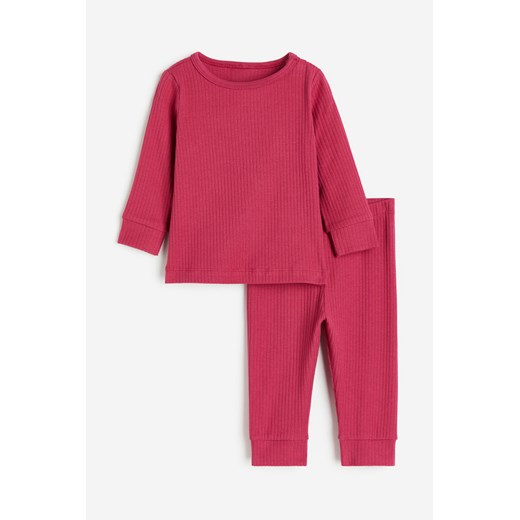 H & M - Bawełniany komplet w prążki - Różowy ze sklepu H&M w kategorii Komplety niemowlęce - zdjęcie 169677526