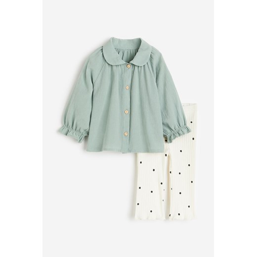 H & M - Komplet 2-częściowy z bluzką i legginsami - Zielony ze sklepu H&M w kategorii Komplety niemowlęce - zdjęcie 169677569