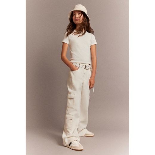 H & M - Dżinsy cargo Wide Leg Loose Fit - Biały ze sklepu H&M w kategorii Spodnie dziewczęce - zdjęcie 169677575
