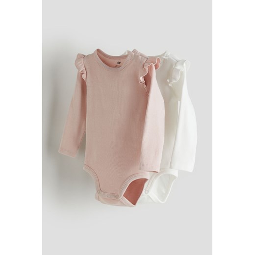 H & M - Body z długim rękawem 2-pak - Różowy ze sklepu H&M w kategorii Body niemowlęce - zdjęcie 169677625