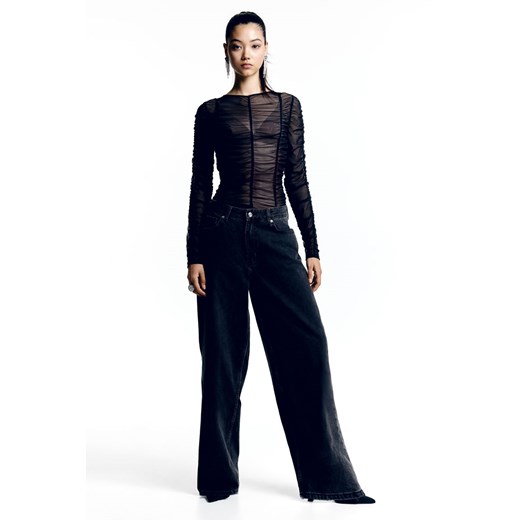 H & M - Marszczony top z siateczki - Czarny ze sklepu H&M w kategorii Bluzki damskie - zdjęcie 169677805