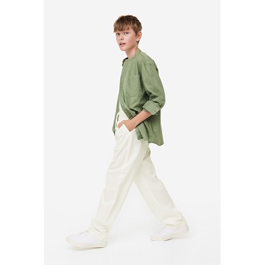 H & M - Spodnie z domieszką lnu Loose Fit - Biały H & M 134 (8-9Y) H&M