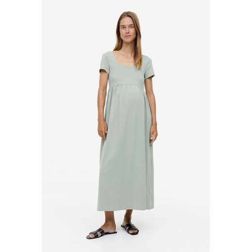 H & M - MAMA Dżersejowa sukienka z dekoltem karo - Zielony ze sklepu H&M w kategorii Sukienki ciążowe - zdjęcie 169678008