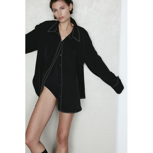 H & M - Koszula z kontrastowymi szwami - Czarny ze sklepu H&M w kategorii Koszule damskie - zdjęcie 169678097